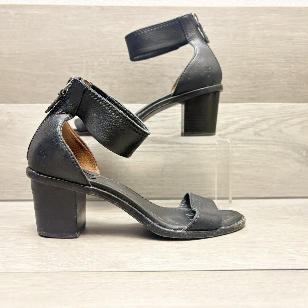 Frye Brielle Black Leather Ankle Strap Block Heel Sandals Size 6 - Picture 9 of 14